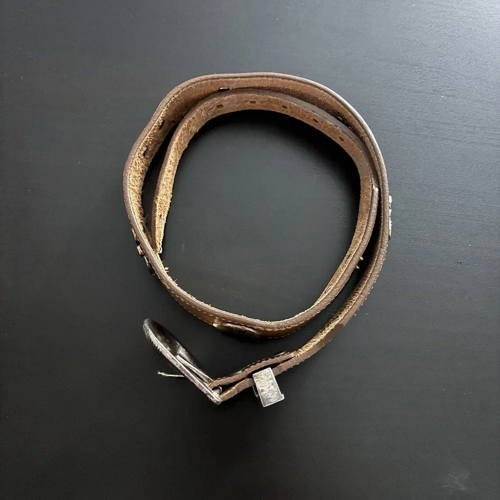 Vintage 1990 Silver Creek Leather Belt w Western‎ Charm Attached Sz 26 Boho